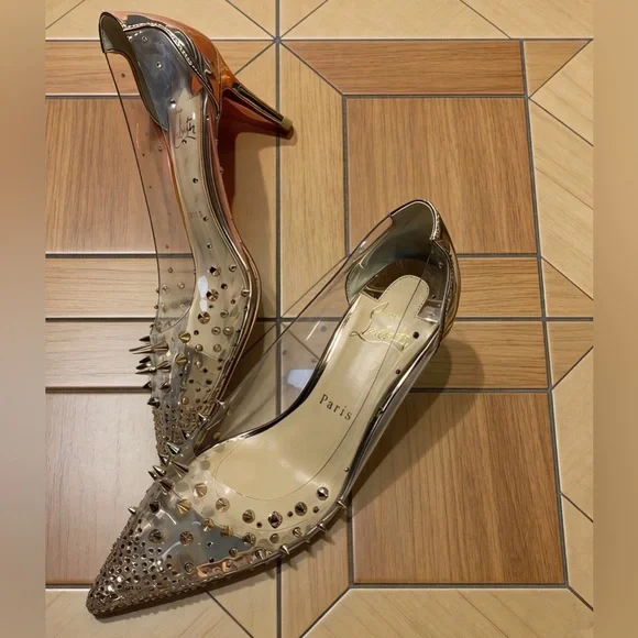 Christian Louboutin PVC Studded Spiked Red Sole Pumps - Picture 1 of 5